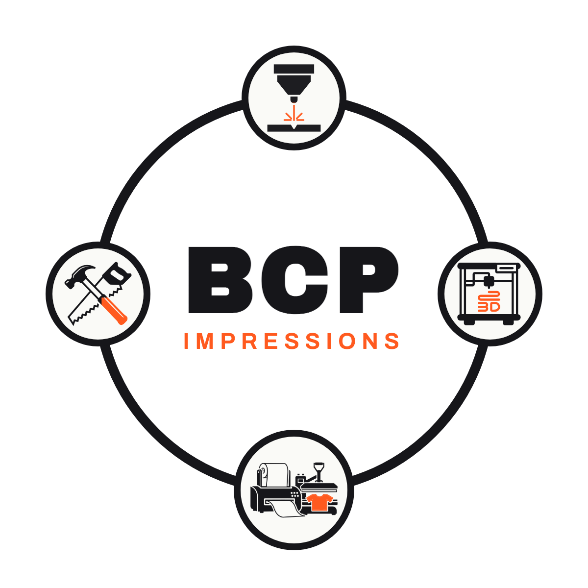 BCP Impressions — custom apparel, laser engraving, 3D printing, woodworking